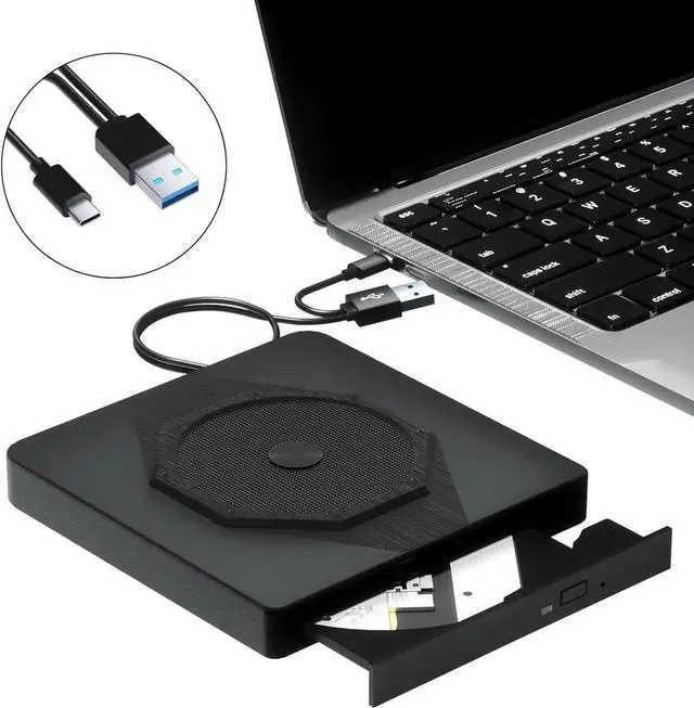 Main image of External CD DVD Drive, USB 3.0 & Type-C Portable CD DVD Burner, +/-RW CD ROM External CD/DVD Drive for Laptop, CD Player for Laptop Compatible with Laptops, Desktop PC, Windows, Linux, Mac OS