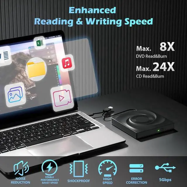 Alt view image 4 of 7 - External CD/DVD Drive for Laptop, USB 3.0 & Type C CD Burner External DVD Drive, CD ROM DVD Player Portable CD Reader for Laptop, Compatible with Laptop PC Windows 11/10//7 Linux Mac OS