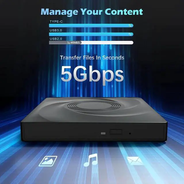 Alt view image 7 of 7 - External CD/DVD Drive for Laptop, USB 3.0 & Type C CD Burner External DVD Drive, CD ROM DVD Player Portable CD Reader for Laptop, Compatible with Laptop PC Windows 11/10//7 Linux Mac OS
