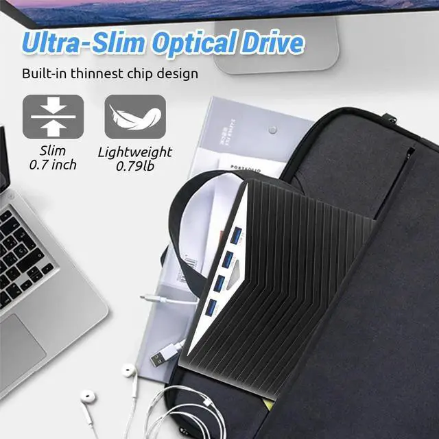 Alt view image 2 of 7 - 7 in 1 External CD DVD Drive - External CD/DVD Drive for Laptop, USB 3.0 and Type-C Portable CD DVD +/-Rw Drive Reader, DVD/CD ROM Burner Rewriter for Laptop PC Windows 11/10/8.1/7/Linux, MacOS