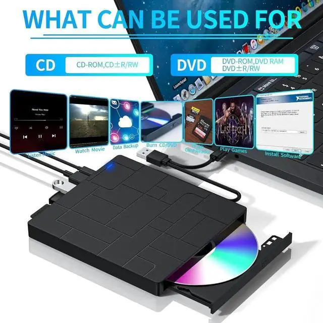 Alt view image 2 of 7 - External CD/DVD Drive for Laptop, 7-IN-1 USB 3.0 Slim Portable DVD Player, CD ROM Burner, Writer, External Optical Disk Drive Compatible with Laptop Desktop PC Windows Mac Linux OS