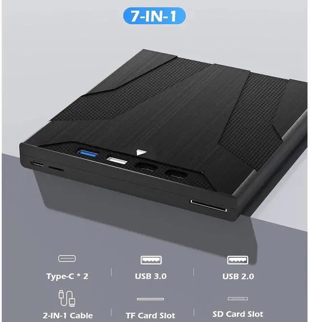 Alt view image 5 of 7 - 8 in 1 External CD/DVD Drive for Laptops, Slot-Loading Portable CD Reader for Laptop, CDs Drive External USB 3.0 & Type C CD DVD Drive Externals CD Burner Compatible with PC Windows Linux MacOS