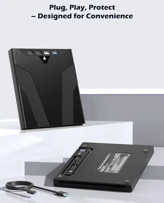 Alt view image 4 of 7 - 8 in 1 External CD/DVD Drive for Laptops, Slot-Loading Portable CD Reader for Laptop, CDs Drive External USB 3.0 & Type C CD DVD Drive Externals CD Burner Compatible with PC Windows Linux MacOS