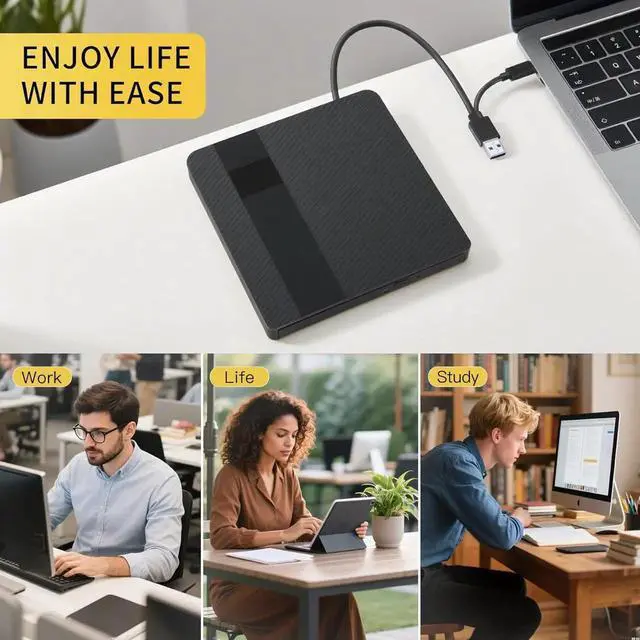Alt view image 3 of 7 - External CD/DVD Drive for Laptops, USB 3.0 & Type-C Portable DVD Player+/-RW Burner Writer Reader, External Optical Drive Compatible with Laptop Desktop PC, Windows 11/10/8/7/XP, Linux, MacOS