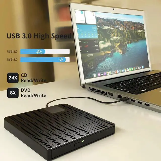 Alt view image 5 of 7 - External CD/DVD Drive for Laptop, USB 3.0 Type C CD DVD Player Portable +/-RW Burner CD ROM Reader Writer Disk Duplicator, Optical Drive Compatible with Laptop Desktop PC Windows Linux, MacOS