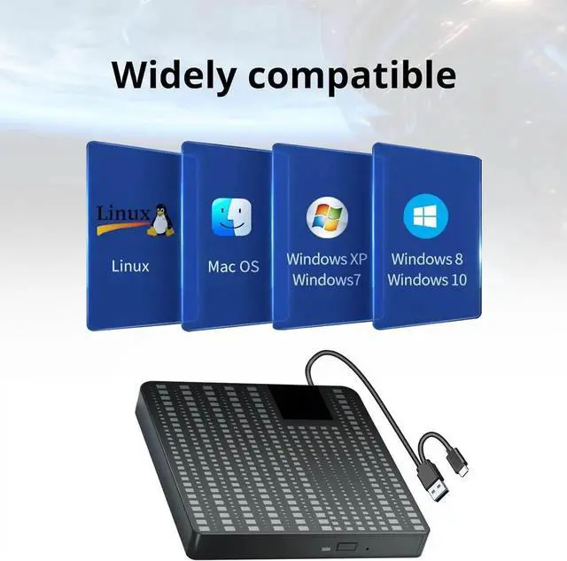 Alt view image 7 of 7 - External CD/DVD Drive for Laptop, USB 3.0 Type C CD DVD Player Portable +/-RW Burner CD ROM Reader Writer Disk Duplicator, Optical Drive Compatible with Laptop Desktop PC Windows Linux, MacOS