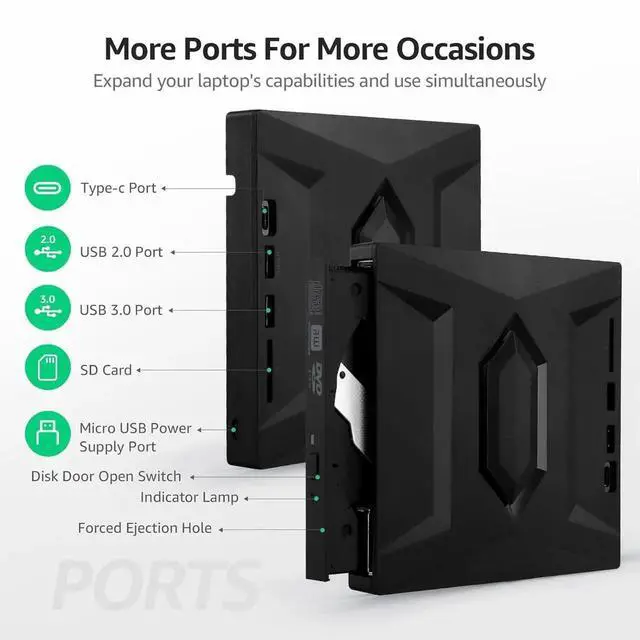 Alt view image 6 of 7 - External CD DVD Drive, [5 in 1] USB 3.0 & Type-C Portable CD DVD +/-RW ROM Burner with SD/TF Slot & USB Ports, DVD 8X CD 24X High Speed CD/DVD Reader for Laptop Macbook Desktop PC Windows Linux Mac OS
