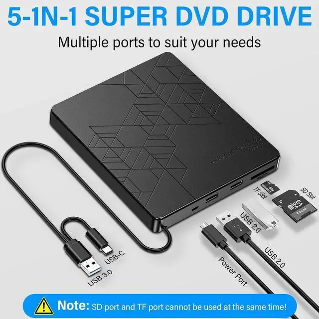 Alt view image 4 of 7 - External CD DVD Drive, USB 3.0 Type-C CD DVD +/-RW Optical Burner, [5 in 1] External DVD Drive with 2 USB Port & SD/TF Card Reader for All PC Laptop/Desktop Windows 10/8/7/XP/Vista/Linux/MacOS
Limite
