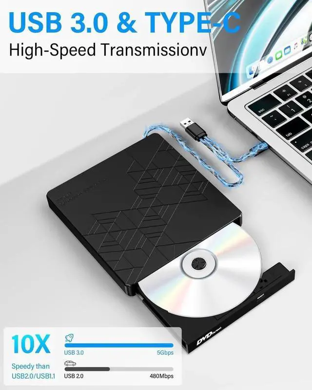 Alt view image 2 of 7 - External CD DVD Drive, USB 3.0 Type-C CD DVD +/-RW Optical Burner, [5 in 1] External DVD Drive with 2 USB Port & SD/TF Card Reader for All PC Laptop/Desktop Windows 10/8/7/XP/Vista/Linux/MacOS
Limite