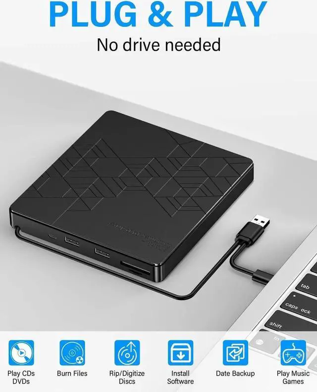 Alt view image 7 of 7 - External CD DVD Drive, USB 3.0 Type-C CD DVD +/-RW Optical Burner, [5 in 1] External DVD Drive with 2 USB Port & SD/TF Card Reader for All PC Laptop/Desktop Windows 10/8/7/XP/Vista/Linux/MacOS
Limite