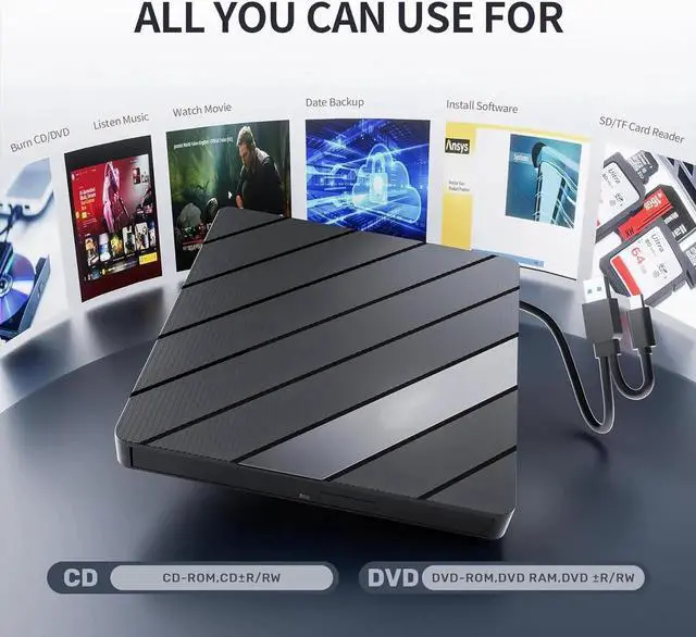 Alt view image 4 of 7 - [7 in 1] External DVD Driver, USB 3.0 & USB C Portable CD/DVD +/-RW Drive/DVD Player with SD Card Reader 4 USB A Ports, CD ROM Burner Compatible with Laptop Desktop PC Windows Linux MacOS