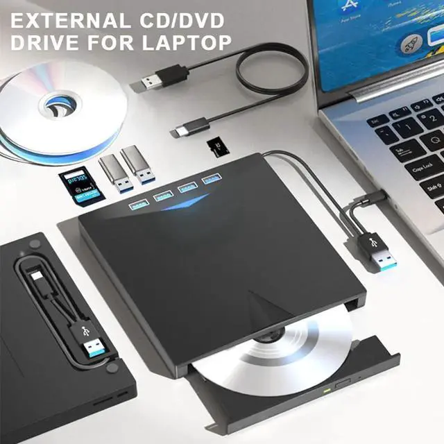 Alt view image 7 of 7 - 7-in-1 External CD DVD Drive for Laptop, USB 3.0 DVD Player with 4 USB Ports & SD/TF Slot Optical Disk Drive Reader Writer Burner for PC, Laptop Windows 11/10/8/7/ XP/ 2003/Vista/Linux, MacOS