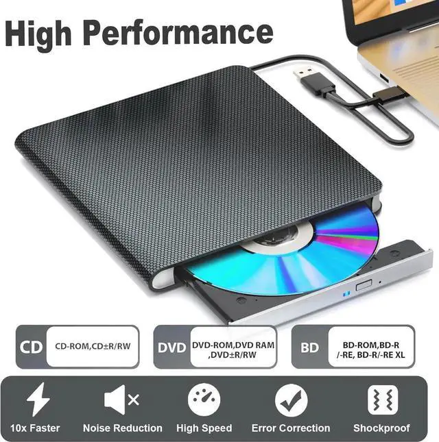 Alt view image 7 of 7 - External Blu-ray Drive for Laptops, 7 in 1 External Blu Ray CD DVD Drive, BD/CD/DVD Drive, 3D Blu-ray Burner, USB 3.0 & Type-C External CD DVD Drive, Suitable for Windows XP/7/8/10/11, MacOS