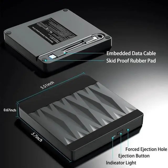 Alt view image 2 of 7 - External Blu-Ray Drive, Blu Ray Burner USB 3.0 and Type-C External CD DVD Drive Compatible Read and Burner BD DVD CD Reader Rewriter Writer Disk Duplicator Compatible for Windows, Linux, MacOS