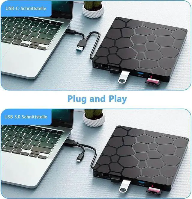 Alt view image 5 of 7 - [7 in 1] Muntifunctional External CD/DVD Drive for Laptop, External CD DVD Drive with USB2.0 USB 3.0 Ports and SD/TF Card Reader Portable External DVD Player Optical Drive for Laptop Desktop PC
