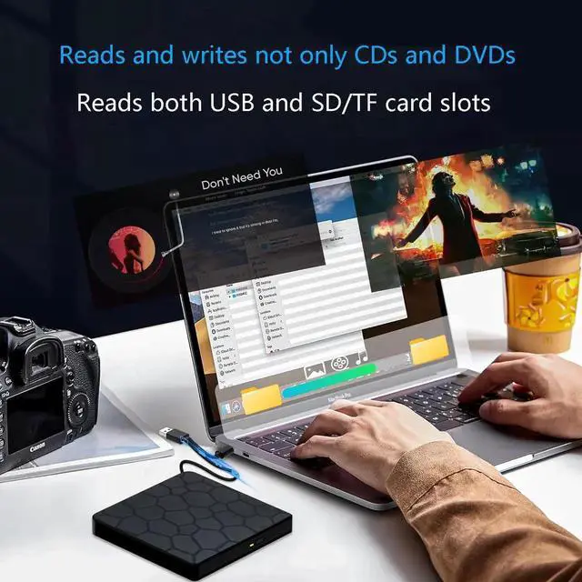 Alt view image 6 of 7 - [7 in 1] Muntifunctional External CD/DVD Drive for Laptop, External CD DVD Drive with USB2.0 USB 3.0 Ports and SD/TF Card Reader Portable External DVD Player Optical Drive for Laptop Desktop PC
