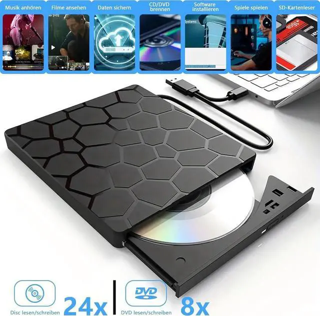 Alt view image 2 of 7 - [7 in 1] Muntifunctional External CD/DVD Drive for Laptop, External CD DVD Drive with USB2.0 USB 3.0 Ports and SD/TF Card Reader Portable External DVD Player Optical Drive for Laptop Desktop PC