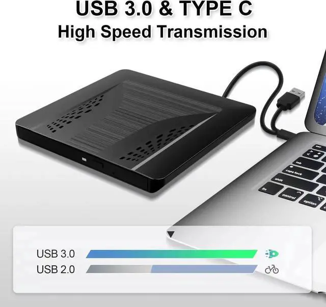 Alt view image 7 of 7 - Slim External CD DVD Drive, USB 3.0 Type-C External CD/DVD Drive, Portable CD DVD +/-RW Burner Fast Data Transfer, Plug & Play, Optical Drive for Laptop, Desktop Win11/10/8/7/XP, Linux, Mac OS