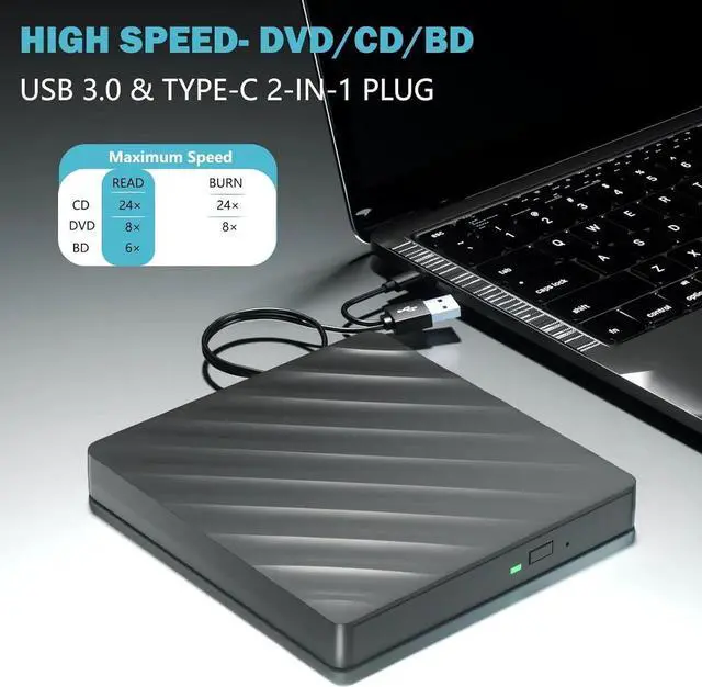 Alt view image 6 of 6 - External Blu Ray Drive, 5 in 1 Portable Blu Ray Player with USB 3.0 Type-C, CD DVD Burner 3D Blu Ray with SD/TF Port, External Blu-Ray CD DVD Drive Compatible with Windows Mac Laptop Desktop PC