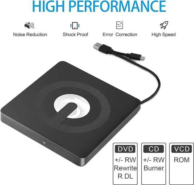 Alt view image 7 of 7 - External CD DVD Drive, Type-C & USB 3.0 External Optical CD/DVD Drive, Portable CD DVD Player RW Writer Burner Reader for Laptop, Desktop, PC, Windows 11/10 / 8/7 / XP/Linux/Vista, Linux, MacOS