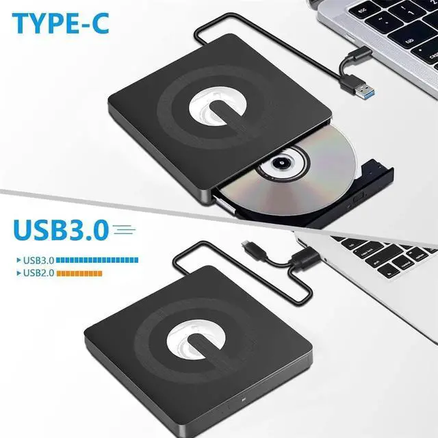 Alt view image 2 of 7 - External CD DVD Drive, Type-C & USB 3.0 External Optical CD/DVD Drive, Portable CD DVD Player RW Writer Burner Reader for Laptop, Desktop, PC, Windows 11/10 / 8/7 / XP/Linux/Vista, Linux, MacOS