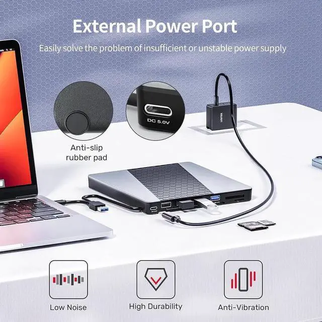 Alt view image 2 of 7 - External CD DVD Drive, USB3.0/USB C Portable CD/DVD Player with SD/TF Slot, 1 USB 3.0 & 4 USB 2.0 Ports, CD ROM Burner Optical Drive Compatible with Windows 11/10/8.1/8/7/vista,Linux,MacOS