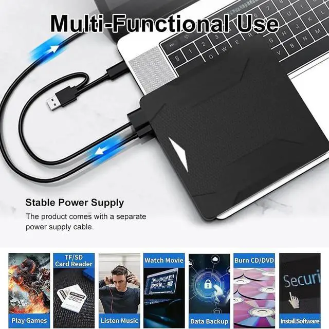 Alt view image 3 of 7 - 5 in 1 External CD DVD Drive with 2 USB Ports and SD/TF Card Slots, Type-C USB 3.0 Portable CD/DVD Disk Drive Player Burner Reader Writer for Laptop Desktop PC Windows 11/10/8/7/XP Linux, MacOS