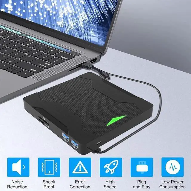 Alt view image 5 of 7 - 5 in 1 External CD DVD Drive with 2 USB Ports and SD/TF Card Slots, Type-C USB 3.0 Portable CD/DVD Disk Drive Player Burner Reader Writer for Laptop Desktop PC Windows 11/10/8/7/XP Linux, MacOS