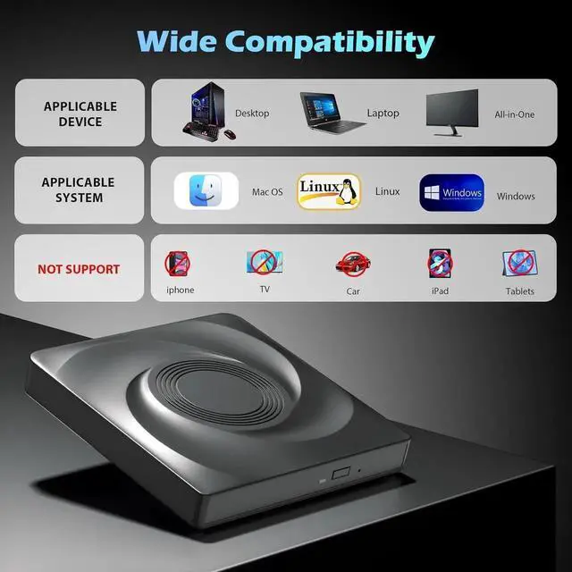 Alt view image 2 of 7 - External Bluray Drive for Laptops, USB 3.0 and Type-C Portable DVD Player,BluRay Burner Slim 3D BluRay DVD CD Optical Drive Compatible with Windows XP/7/8/10/11 MacOS for MacBook Laptop Desktop