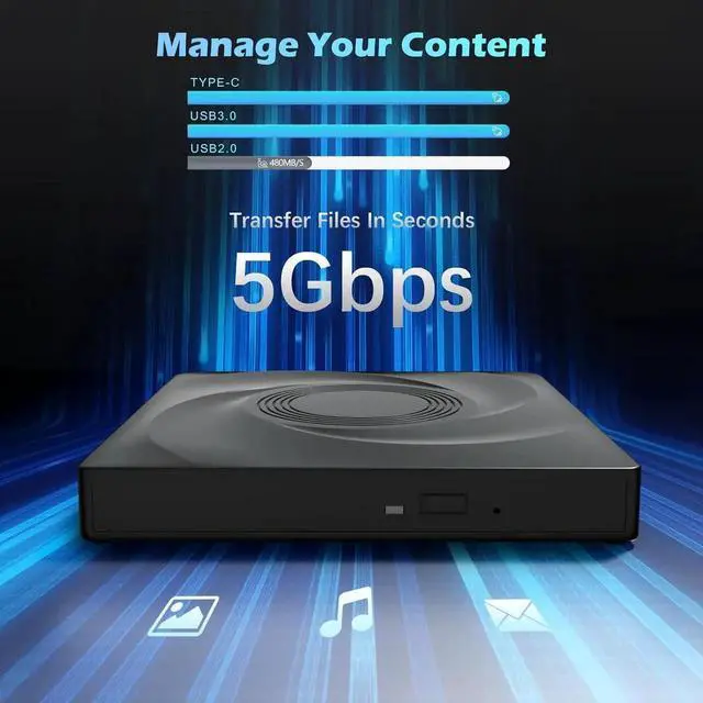 Alt view image 3 of 7 - External Bluray Drive for Laptops, USB 3.0 and Type-C Portable DVD Player,BluRay Burner Slim 3D BluRay DVD CD Optical Drive Compatible with Windows XP/7/8/10/11 MacOS for MacBook Laptop Desktop