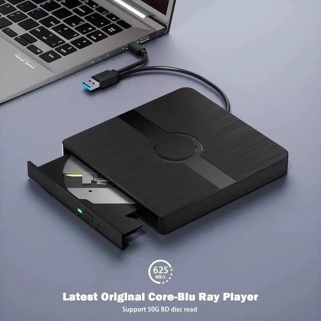 Alt view image 6 of 7 - External Blu Ray Drive, BD Player with Read/Write Capability Portable Blu-ray Player with USB 3.0 Type-C CD/DVD Burner 3D Blu-ray Drive Compatible with Win10 and Mac OS, Drive Blu Ray Player