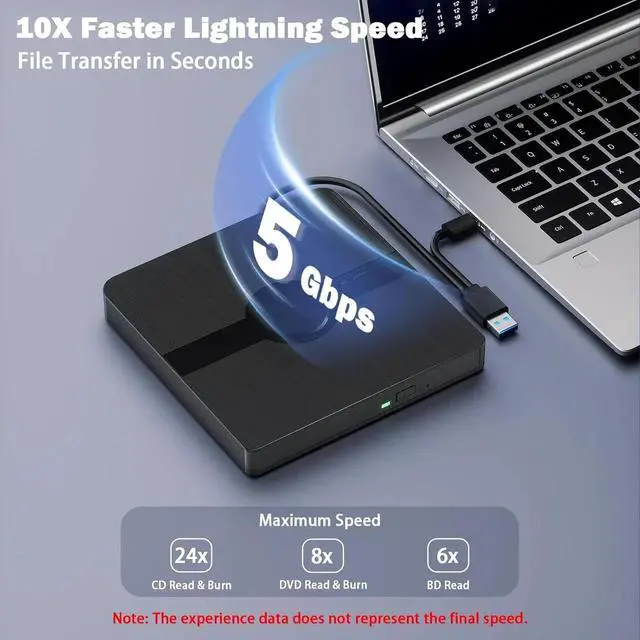 Alt view image 7 of 7 - External Blu Ray Drive, BD Player with Read/Write Capability Portable Blu-ray Player with USB 3.0 Type-C CD/DVD Burner 3D Blu-ray Drive Compatible with Win10 and Mac OS, Drive Blu Ray Player