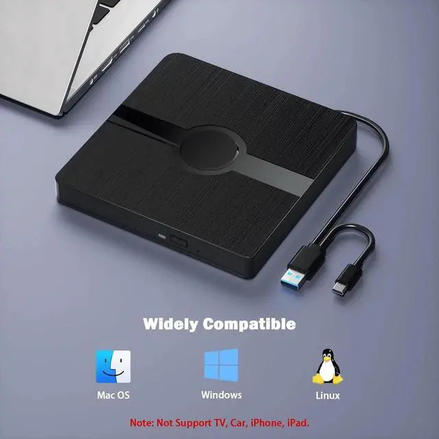 Alt view image 5 of 7 - External Blu Ray Drive, BD Player with Read/Write Capability Portable Blu-ray Player with USB 3.0 Type-C CD/DVD Burner 3D Blu-ray Drive Compatible with Win10 and Mac OS, Drive Blu Ray Player