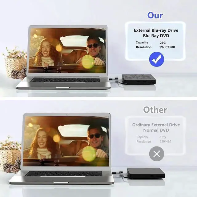 Alt view image 7 of 7 - 5-in-1 External Blu-ray Drive for Laptops, USB 3.0 & Type-C BD Reader, DVD/CD Burner with Dual USB-A Ports, SD/TF Slots Portable Blu-ray Player for Laptop PC, Windows/Linux/Mac OS Compatible