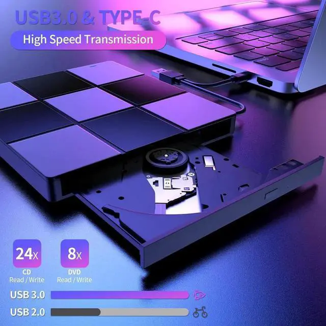 Alt view image 5 of 7 - External CD/DVD Drive for Laptop, 7 in 1 USB 3.0 Type C Ultra-Slim Portable CD/DVD Player Burner, with 4 USB Ports&SD TF Card Slot, Optical Drive Compatible with Windows 11/10/8/7, Linux, MacOS