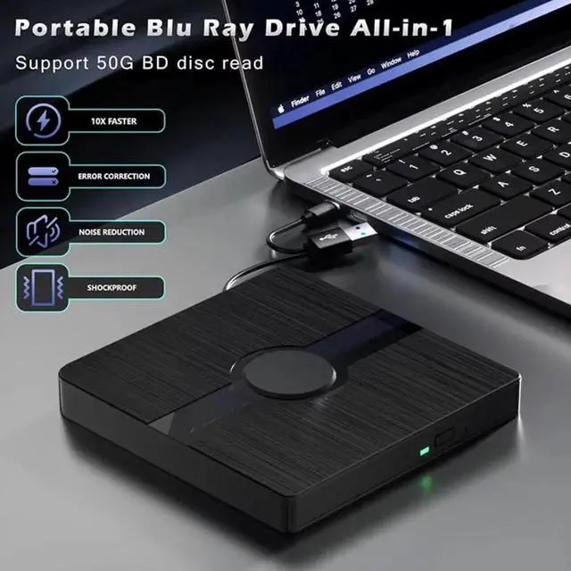 Alt view image 7 of 7 - External Blu Ray Drive, BD Player with Read/Write Capability Portable Blu-ray Player with USB 3.0 and Type-C CD/DVD Burner 3D Blu-ray Drive Compatible with Win10 and Mac OS,Drive Blu Ray Player