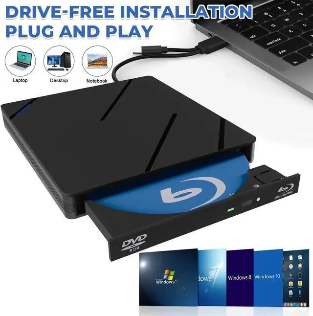 Alt view image 3 of 7 - External Blu Ray Drive, 7 in 1 External Blu-ray Drive USB 3.0 Type C Portable Blu Ray Player, 3D Blu Ray Burner CD DVD Burner, Optical Bluray Drive for Windows XP/7/8/10/11, Mac OS Computers