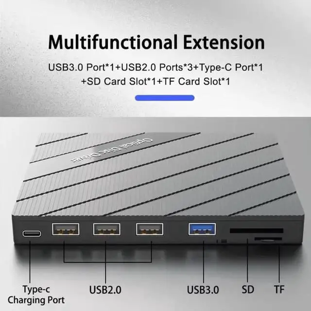 Alt view image 6 of 7 - [7 in 1] External Bluray Drive, USB 3.0 Type-C 3D Blu-ray BD ray Drive, Portable DVD/BD Player Read/Write Portable Blu BD ray Optical Drive for Laptop Windows, Linux PC Mac MacBook Desktop