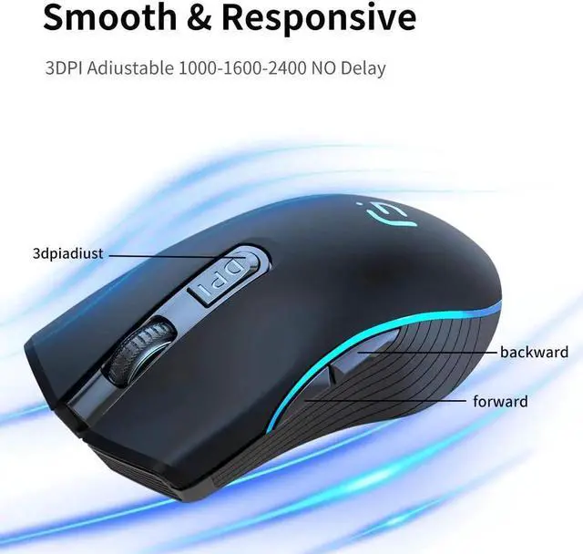 Alt view image 5 of 7 - Silent Click Wireless Mouse for Laptop - Light up Rechargeable USB Cordless Mice for Computer, 3 DPI up to 2400, [Queit] Comfort & Smooth LED RGB Mouse for PC Tablet Chromebook Microsoft Windows Mac