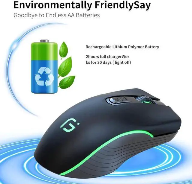 Alt view image 6 of 7 - Silent Click Wireless Mouse for Laptop - Light up Rechargeable USB Cordless Mice for Computer, 3 DPI up to 2400, [Queit] Comfort & Smooth LED RGB Mouse for PC Tablet Chromebook Microsoft Windows Mac