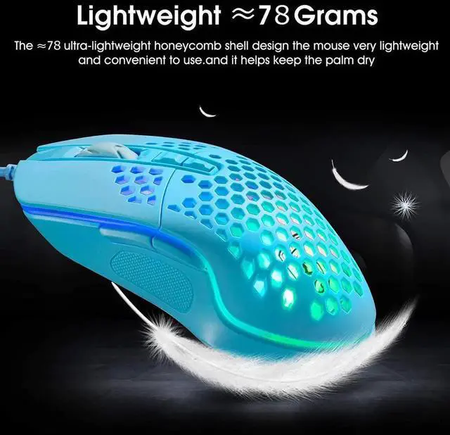Alt view image 2 of 7 - Lightweight Gaming Mouse, Wired USB Computer Gamer Mice with Ultralight Honeycomb Shell, RGB Chroma LED Light, 6400 DPI Adjustable, Pixart 3325, Programmable 7 Buttons Mouse for Windows 7/8/10/XP