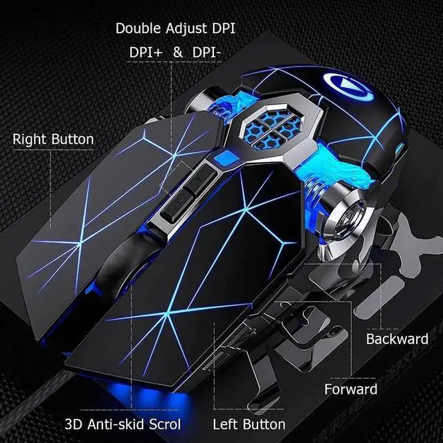 Alt view image 3 of 7 - Silent Gaming Mouse USB Wired [3200 DPI] [Breathing Light] Ergonomic Game USB Computer Mice RGB Gamer Desktop Laptop PC Gaming Mouse, 7 Buttons for Windows 7/8/10/XP Vista Linux (Black)