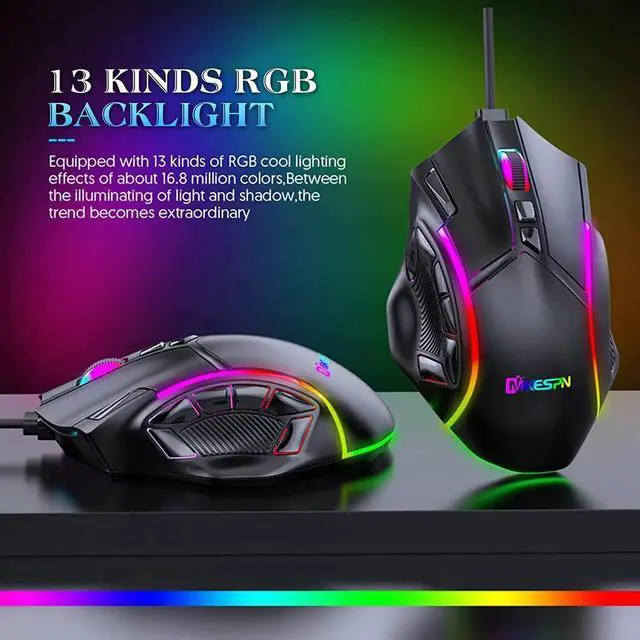 Alt view image 3 of 7 - USB Wired Gaming Mouse, 6 Adjustable DPI [12800 DPI] Computer Mouse, Optical Sensor 13 RGB Mouse, Gaming Mouse Wired with 12 Programmable Buttons, Ergonomic PC Gaming Wired Mouse for Laptop Desktop PC