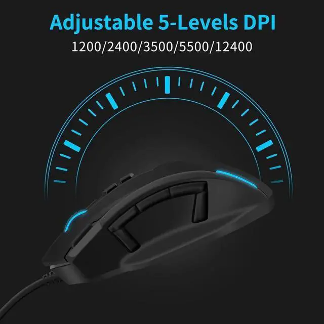 Alt view image 5 of 7 - Large RGB Gaming Mouse Wired, 12400 DPI Wired Gamer Mouse with 6 Side Buttons & 7 Backlit Modes, Computer Gaming Mice, USB Wired Gaming Mouse for PC/Mac and Laptop - Black