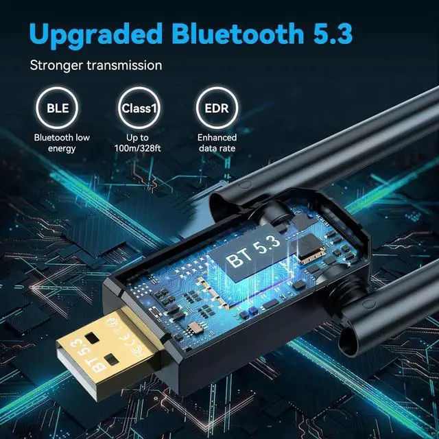 Alt view image 4 of 7 - Bluetooth Adapter for PC 5.3, USB Bluetooth Dongle 5.3 EDR Adapter for Laptop Keyboard Mouse Headsets Speakers, Long Range Bluetooth 5.3 Adapter Supports Windows 11/10/8.1(Plug and Play)
