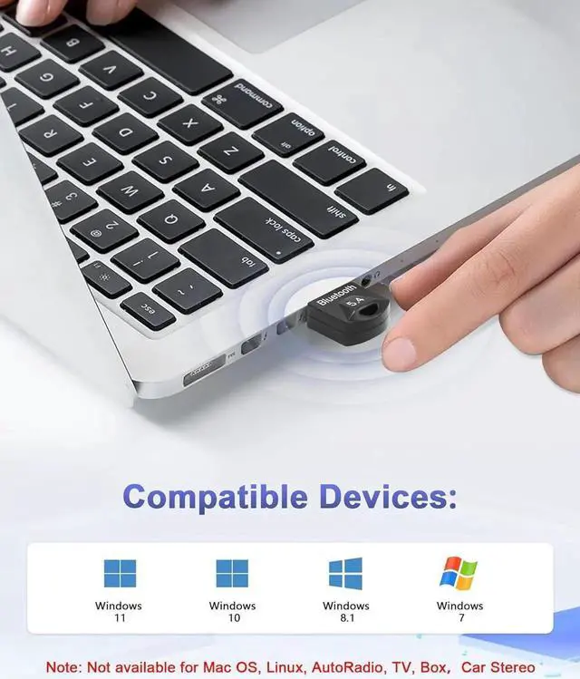 Alt view image 2 of 7 - Bluetooth USB Adapter, Bluetooth 5.4 USB Dongle Adapter, Bluetooth BT5.4 USB Adapter, Bluetooth Adapter Dongle, Bluetooth Stick, Low Latency, Plug & Play (EDR & BLE), Support Windows 7/10/8.1/11