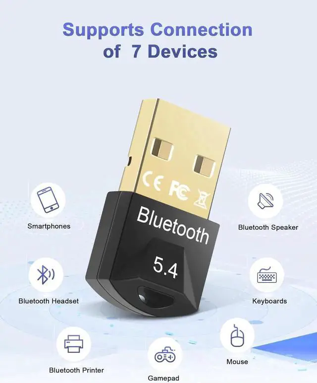Alt view image 3 of 7 - Bluetooth USB Adapter, Bluetooth 5.4 USB Dongle Adapter, Bluetooth BT5.4 USB Adapter, Bluetooth Adapter Dongle, Bluetooth Stick, Low Latency, Plug & Play (EDR & BLE), Support Windows 7/10/8.1/11