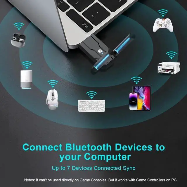 Alt view image 6 of 7 - USB Bluetooth 5.4 Adapter for PC Laptop, Long Range 492FT/150M Wireless Dongle Adaptor for Windows 11 10 8.1 7 Desktop, Plug and Play Bluetooth Mouse Keyboard Headphones Speaker Game Controller