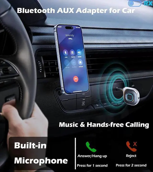 Alt view image 6 of 7 - Bluetooth Adapter 5.3 Transmitter Receiver, Bluetooth AUX Adapter for Car Music/Handsfree Calling, Bluetooth Transmitter for TV/Airplane/PC, Bluetooth Receiver for Home Stereo/Speaker