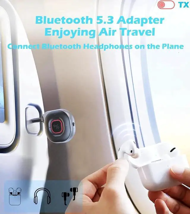 Alt view image 3 of 7 - Bluetooth Adapter 5.3 Transmitter Receiver, Bluetooth AUX Adapter for Car Music/Handsfree Calling, Bluetooth Transmitter for TV/Airplane/PC, Bluetooth Receiver for Home Stereo/Speaker